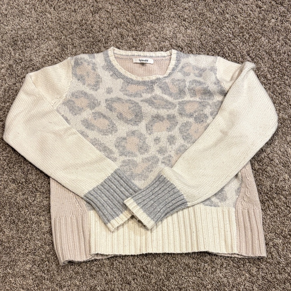 Splendid Cream and Gray Animal Print Sweater